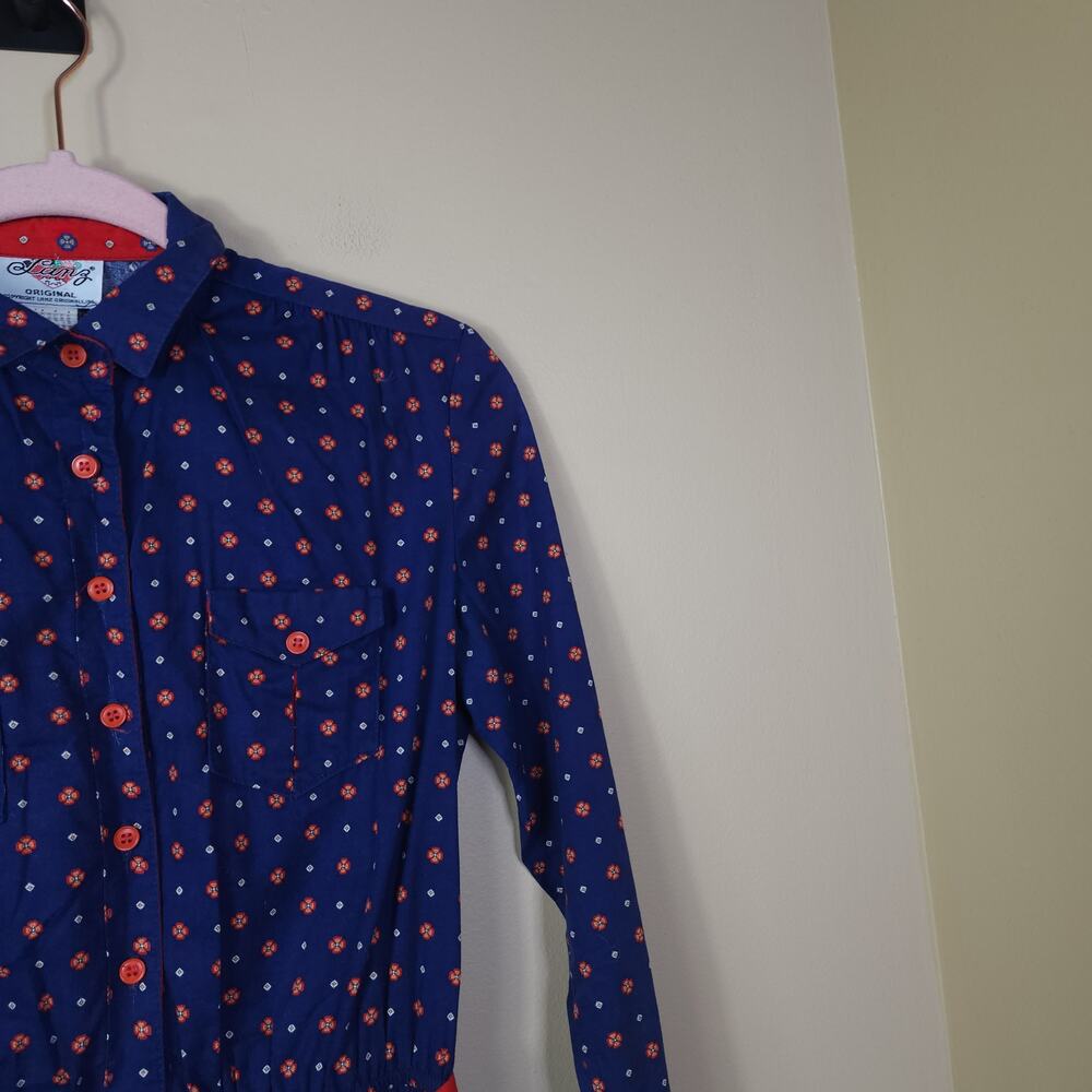 Vintage Lanz Original Cottagecore Blue Floral Long Sleeve Dress Size XS - Picture 7 of 12